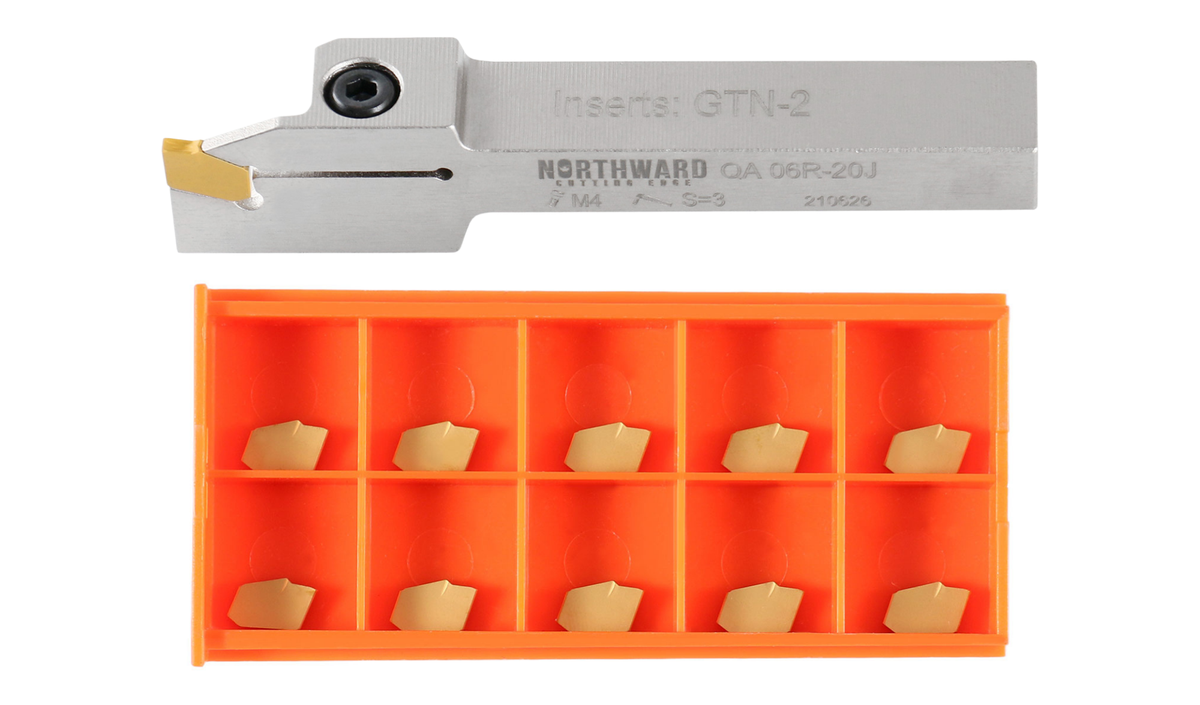 Heavy-Duty Indexable Grooving & Cut-Off Holder with Extra 10 Carbide TiN Coated GTN Insert Bundle, 3/8", 1/2", 3/4", & 1", Right Hand
