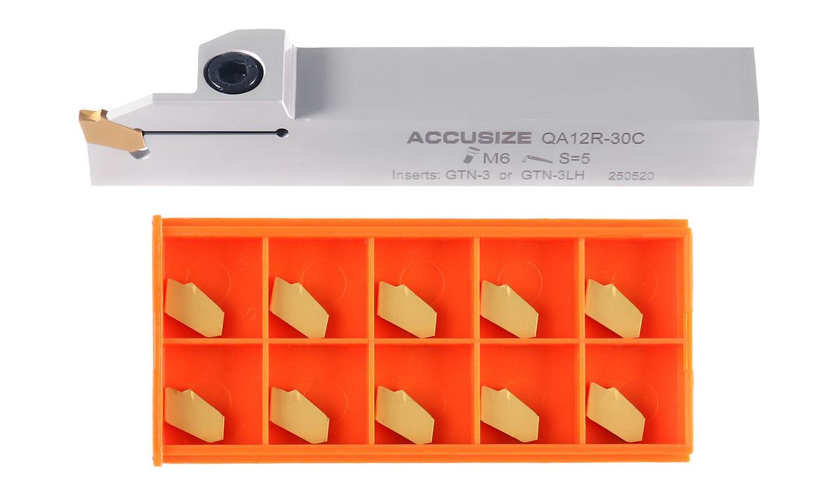 Porte-rainures et coupures indexables robustes avec embouts GTN extra 10 enrobés en carbure étN, 3/8", 1/2', 3/4", & 1", main droite