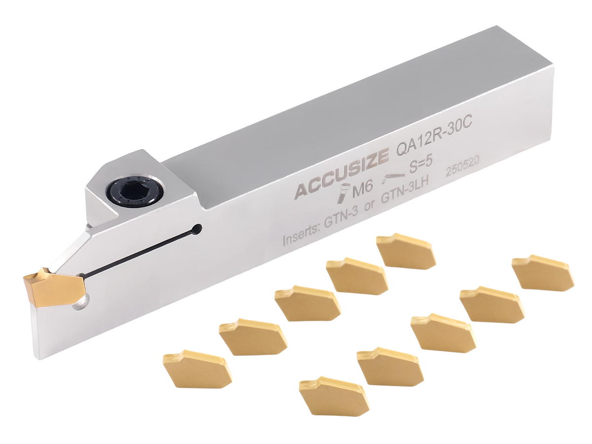 Porte-rainures et coupures indexables robustes avec embouts GTN extra 10 enrobés en carbure étN, 3/8", 1/2', 3/4", & 1", main droite