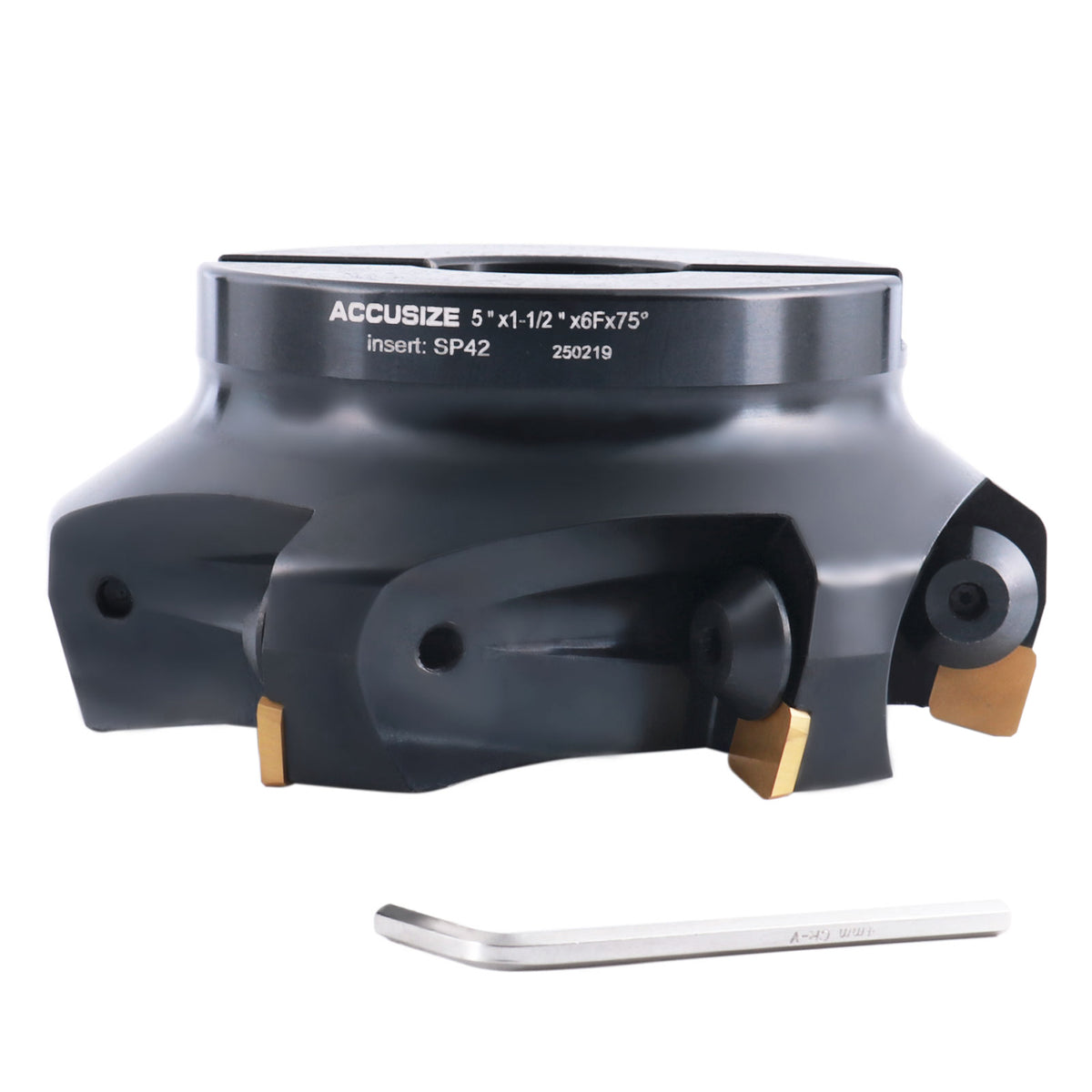 5'' Dia Indexable Face Milling Cutter 75 Degree, Positive Rake, 1-1/2'' Bore, with Inserts, 2509-0016
