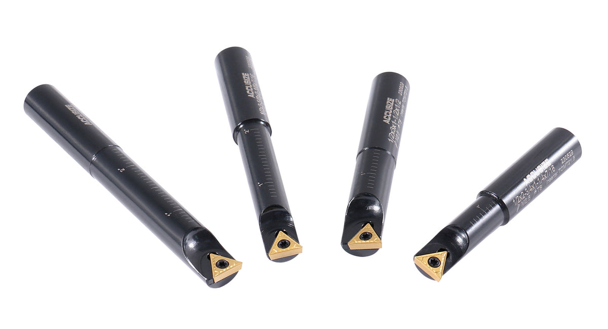 4 Pc 1/2'' Round Shank Indexable Boring Bar Set with Tcmt21.50 Carbide Inserts, 90 Degree, 2627-9104