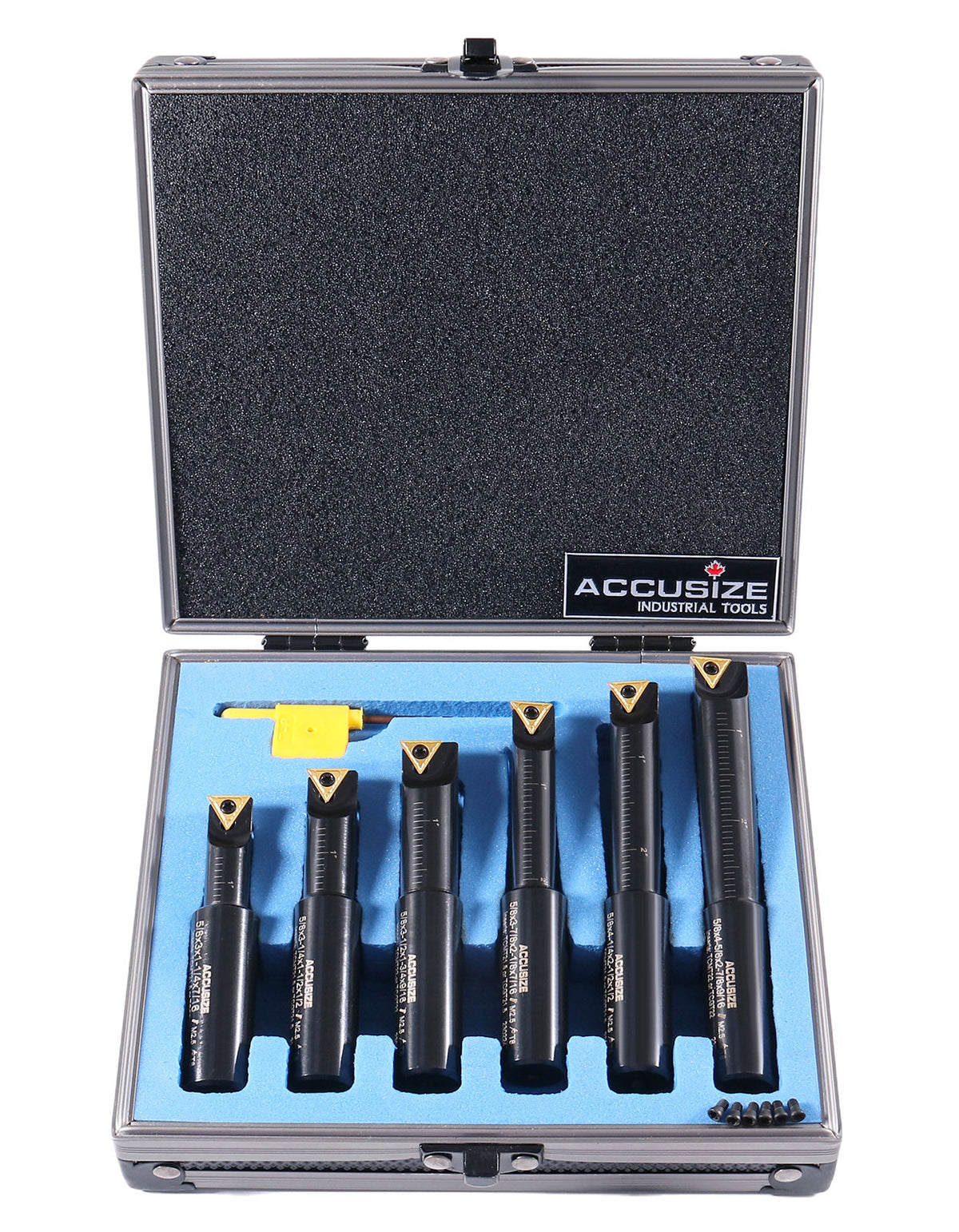 6 Pc 5/8'' Round Shank Indexable Boring Bar Set with Tcmt Carbide Inserts, 90 Degree, 2627-9106