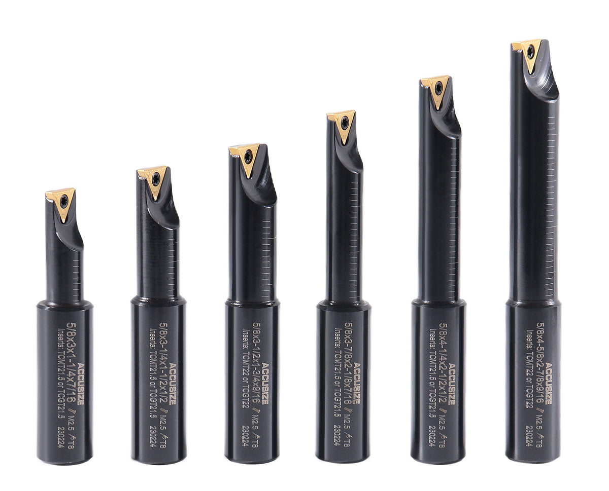 6 Pc 5/8'' Round Shank Indexable Boring Bar Set with Tcmt Carbide Inserts, 90 Degree, 2627-9106