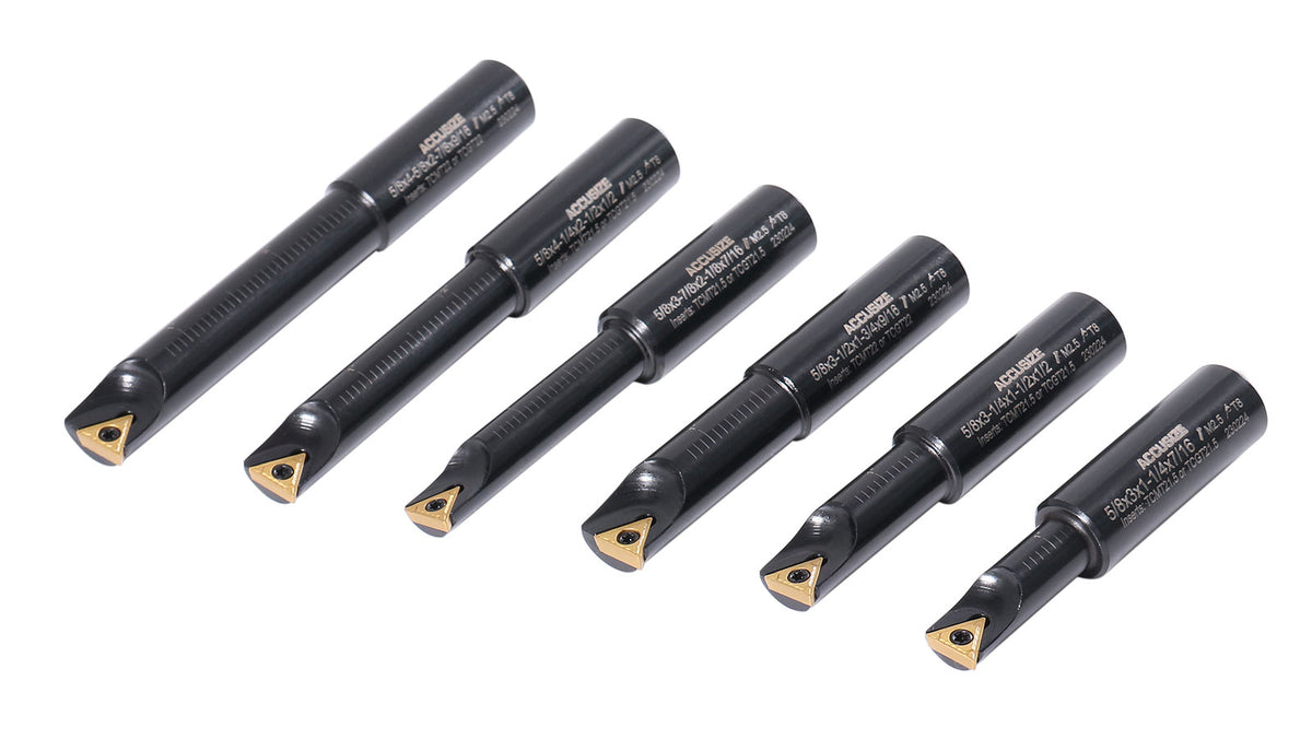 6 Pc 5/8'' Round Shank Indexable Boring Bar Set with Tcmt Carbide Inserts, 90 Degree, 2627-9106
