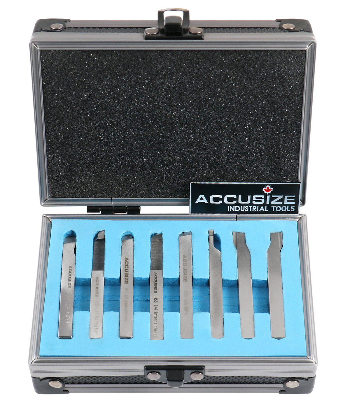 8 pcs H.S.S. Tool Bit Set, Pre-Ground for Turning & Facing Work, 1/4", 5/16", 3/8" & 1/2"