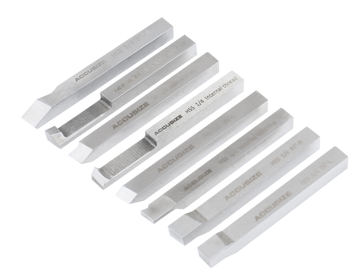 Jeu de 8 embouts à outils H.S.S., pré-rectifiée pour tournage et revêtement, 1/4", 5/16", 3/8" & 1/2"