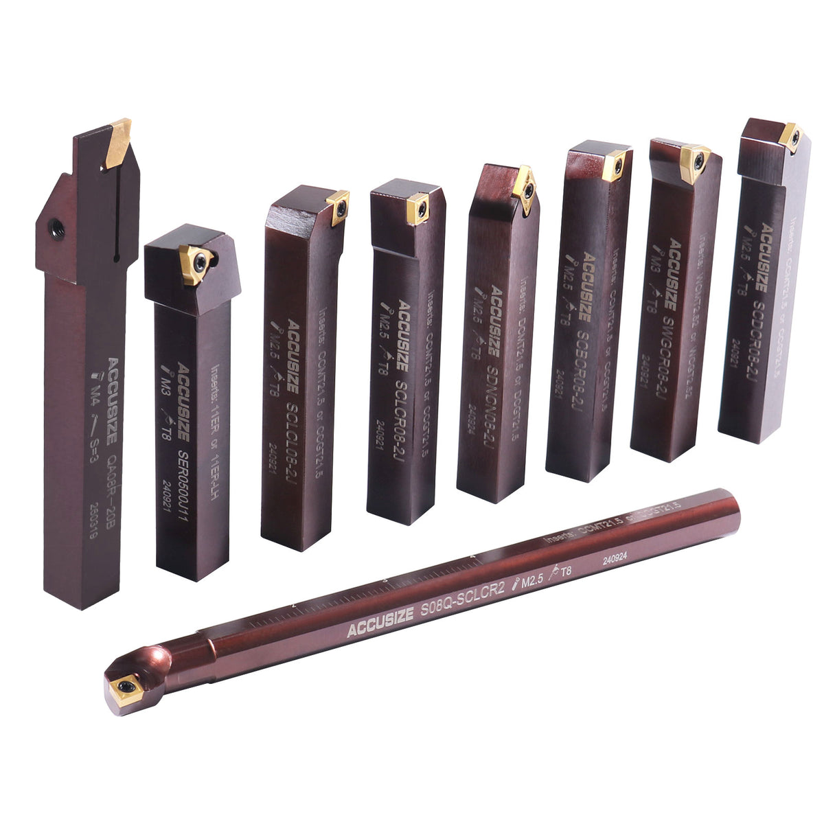 1/2" 9 Pieces/Set, Indexable Carbide Turning Tools and Boring Bar, 2988-0012