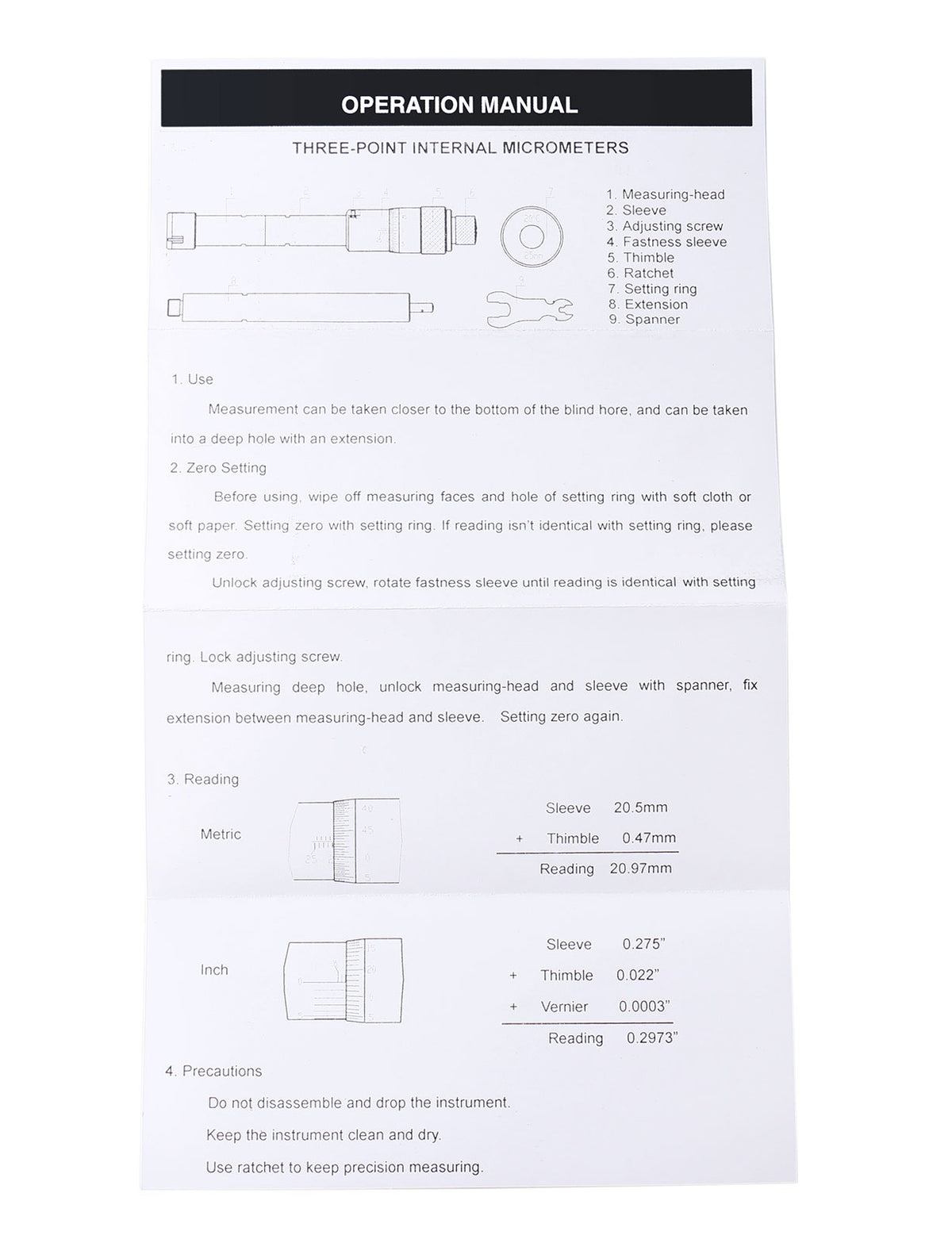 Three -Point Internal Micrometers, Ratchet Stop