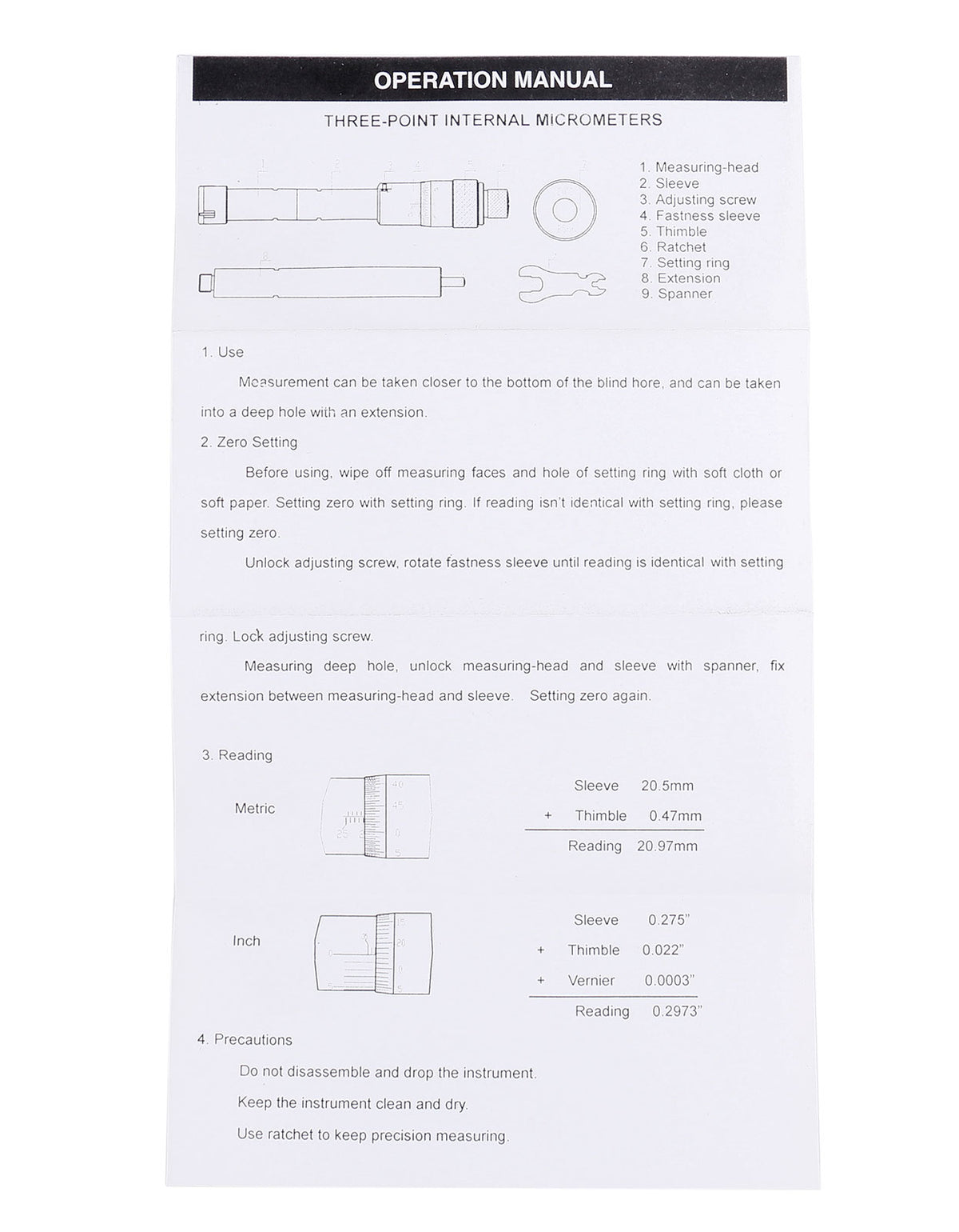 Three -Point Internal Micrometers, Ratchet Stop