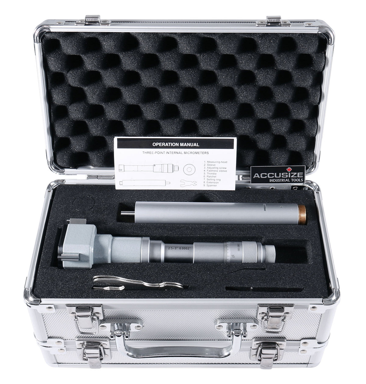2.5'' to 3.0'' Three-Point Internal Micrometer, Ratchet Stop, 3151-1071