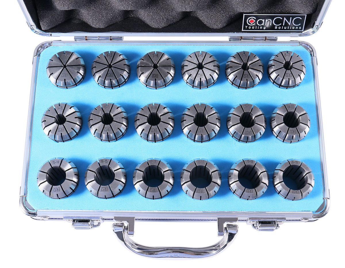 3 mm to 20 mm by 1 mm Er-32 Collet Set, 18 Pcs/Set in Fitted Strong Aluminium Box, 3350-0585