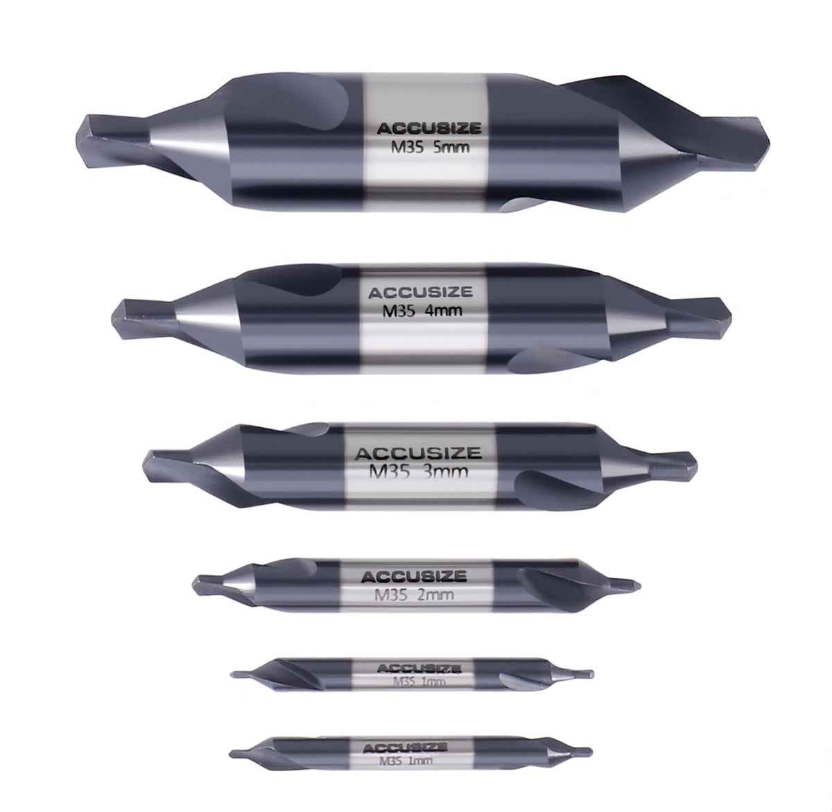 6pc M35 (H.S.S. +5% Cobalt) TiALN Coated Center Drill Set