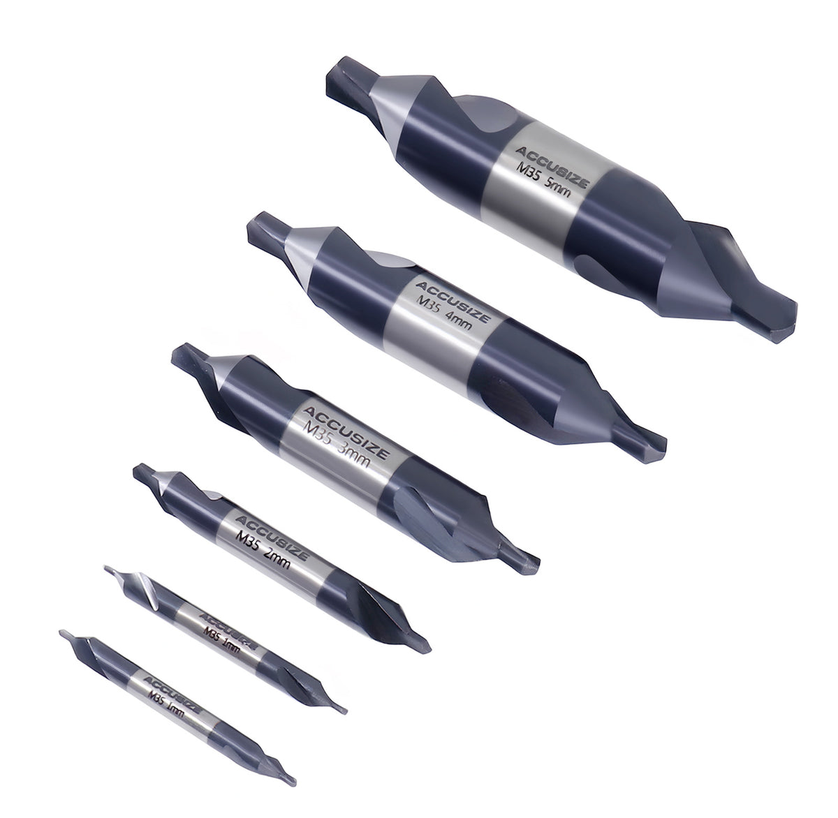 6pc M35 (H.S.S. +5% Cobalt) TiALN Coated Center Drill Set