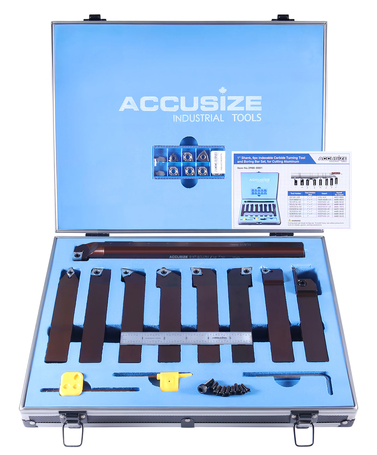 1" Shank, 9-Piece Indexable Turning & Boring Set, Uncoated Sharp-Edge Carbide Inserts for Aluminum, 3988-0001