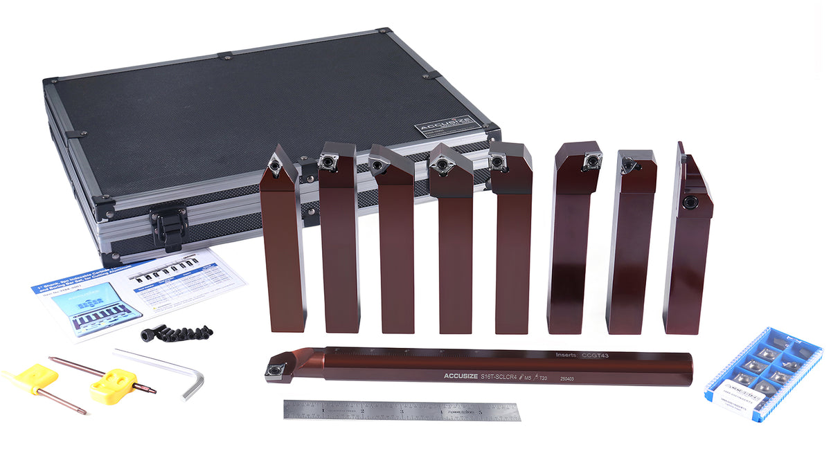 1" Shank, 9-Piece Indexable Turning & Boring Set, Uncoated Sharp-Edge Carbide Inserts for Aluminum, 3988-0001