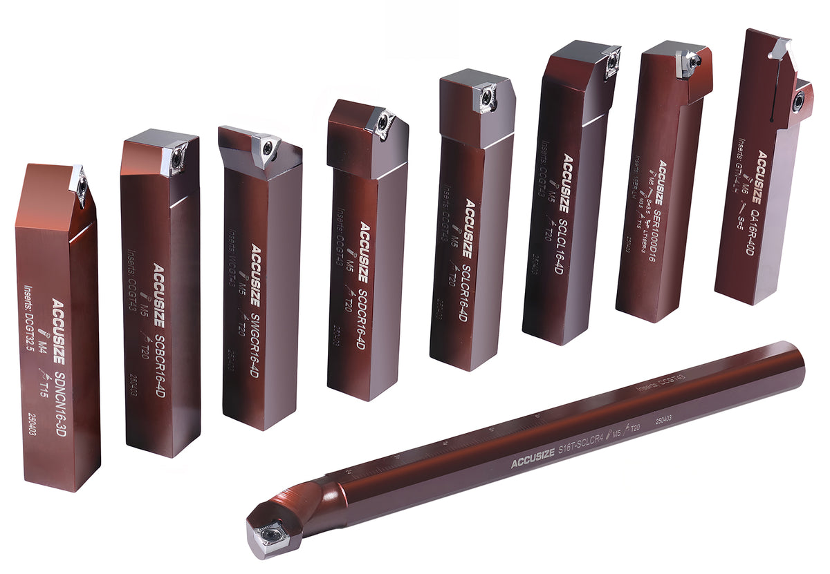 1" Shank, 9-Piece Indexable Turning & Boring Set, Uncoated Sharp-Edge Carbide Inserts for Aluminum, 3988-0001