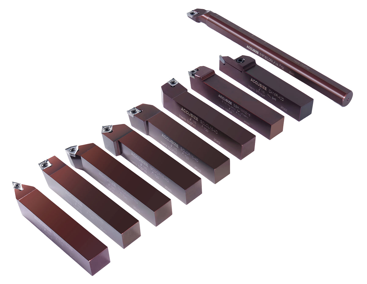 1" Shank, 9-Piece Indexable Turning & Boring Set, Uncoated Sharp-Edge Carbide Inserts for Aluminum, 3988-0001
