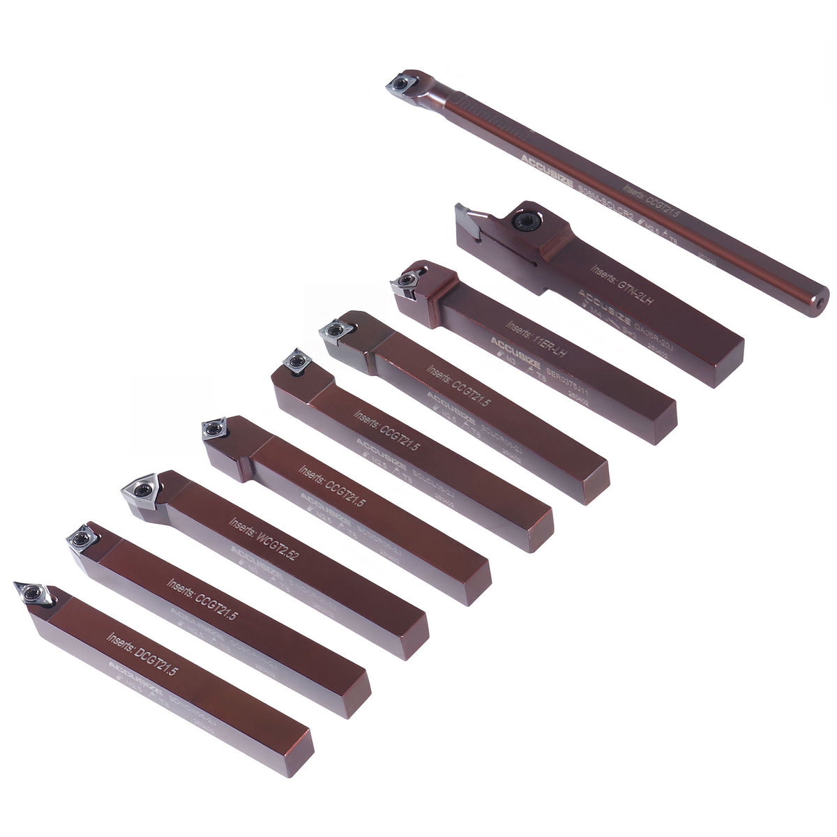 3/8'' Shank 9pc Indexable Carbide Turning Tool & Boring Bar Set with 10 Extra Carbide Sharp Inserts for Cutting Aluminum, 3988‑0038