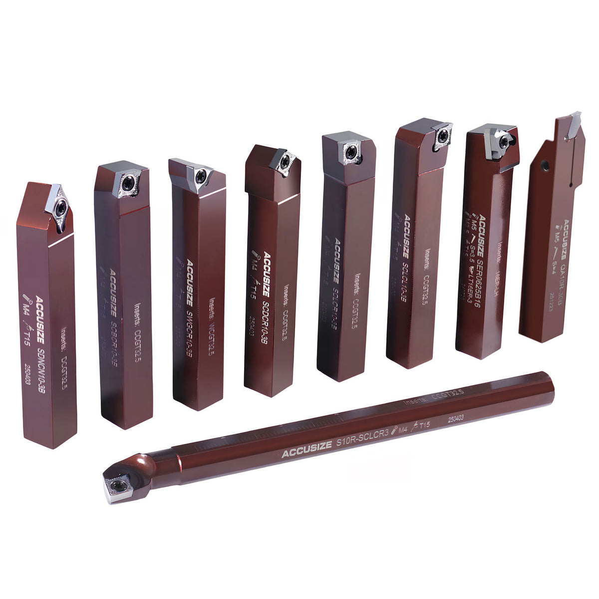 5/8" Shank 9-Piece Indexable Turning & Boring Tool Set, Uncoated Sharp-Edge Inserts for Aluminum, 3988-0058