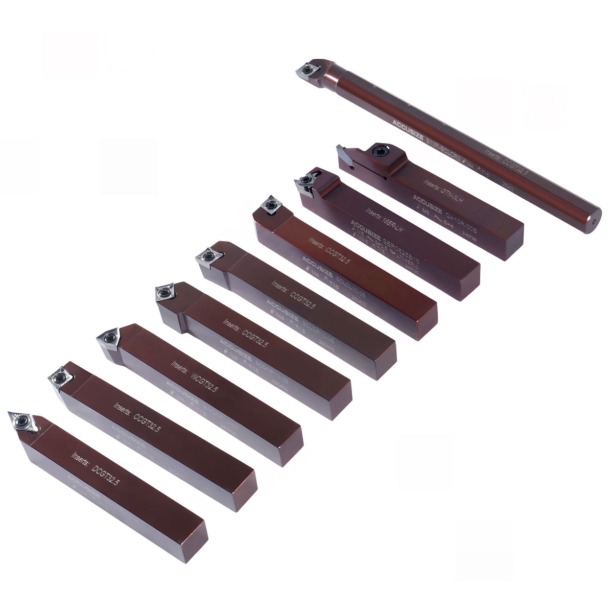 5/8" Shank 9-Piece Indexable Turning & Boring Tool Set, Uncoated Sharp-Edge Inserts for Aluminum, 3988-0058