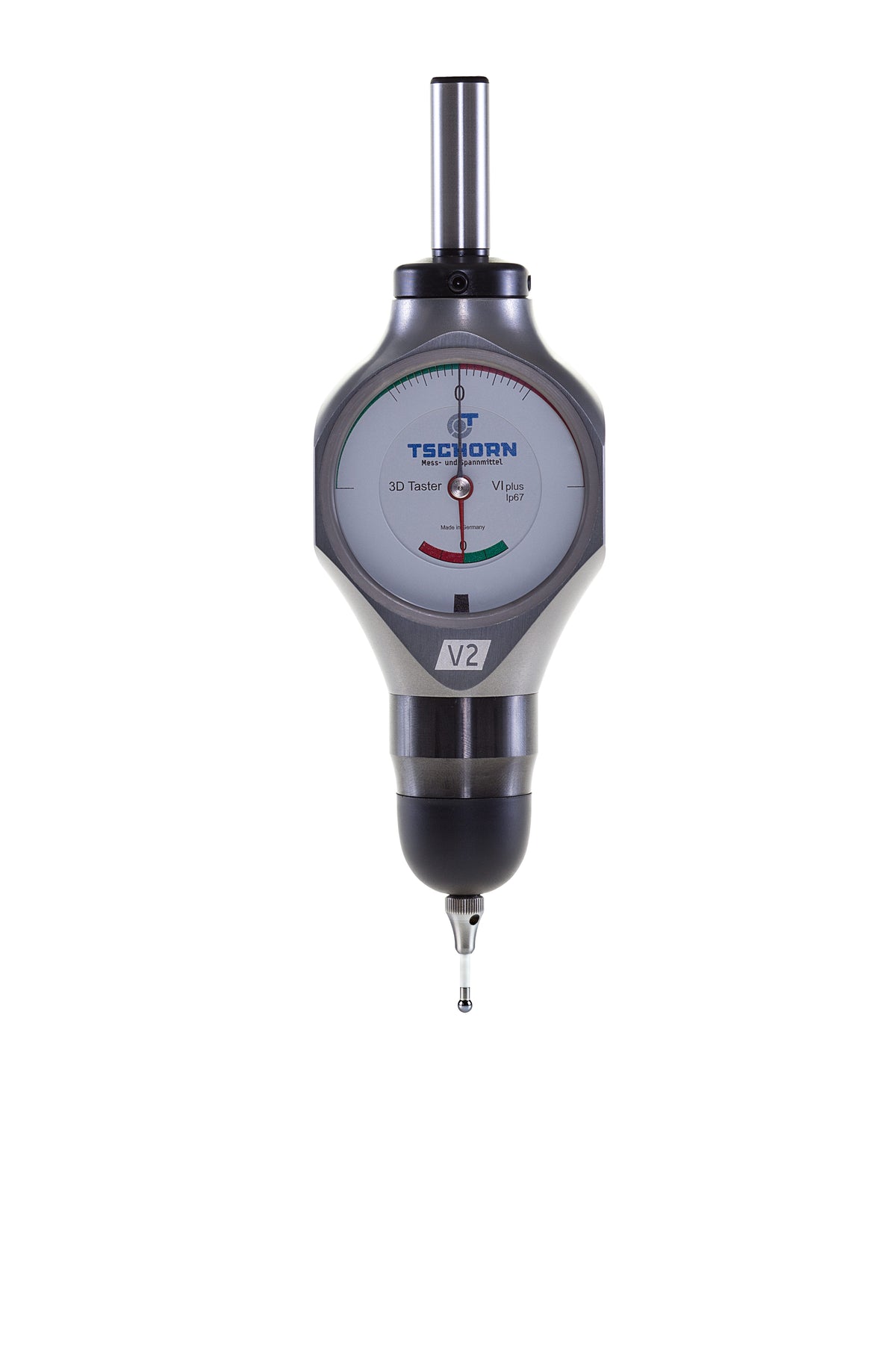 TSCHORN 3D Tester Edge Finder INCH VIplus V2, 1/2" (12.7mm) Shank, 0.11" (3mm) Sensing Tip, Large Dial Face, IP67, 4940-1295