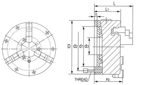 Vertex VSC-8A-FB 3 Jaw Self-Centering Chuck, 5002-025A