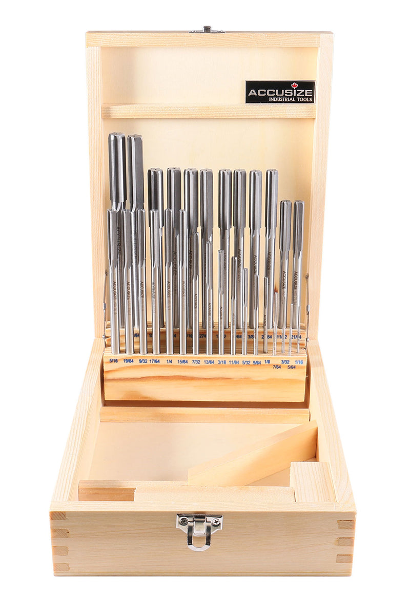 29 Pc 1/16'' to 1/2'' by 1/64'' H.S.S. Chucking Reamer Set, Straight Flute, Right Hand Cut, 5500-SF00
