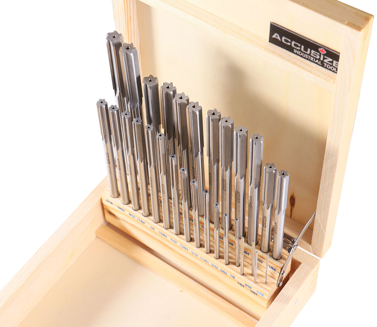 29 Pc 1/16'' to 1/2'' by 1/64'' H.S.S. Chucking Reamer Set, Straight Flute, Right Hand Cut, 5500-SF00