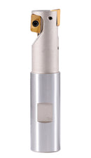 3/4'' 1 Flute 4 Inserts Weldon Shank Helical Indexable End Mill, Apkt11T3 Inserts, Oal 3-1/2'', Flute Length 1-3/32''