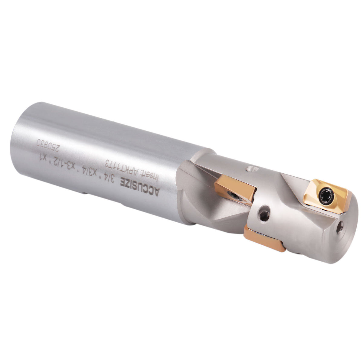 3/4'' 1 Flute 4 Inserts Weldon Shank Helical Indexable End Mill, Apkt11T3 Inserts, Oal 3-1/2'', Flute Length 1-3/32''