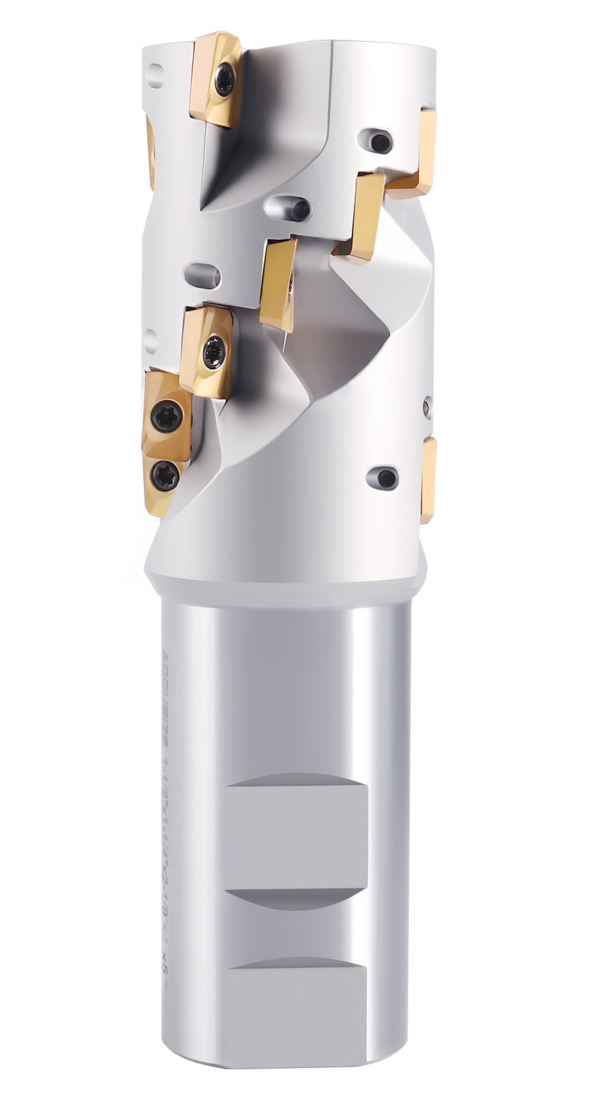 1-1/2 in. Indexable Weldon Shank End Mill, APKT11T3 Carbide Inserts, Shank 1-1/4'', OAL 5'', Flute Length 2-1/8"