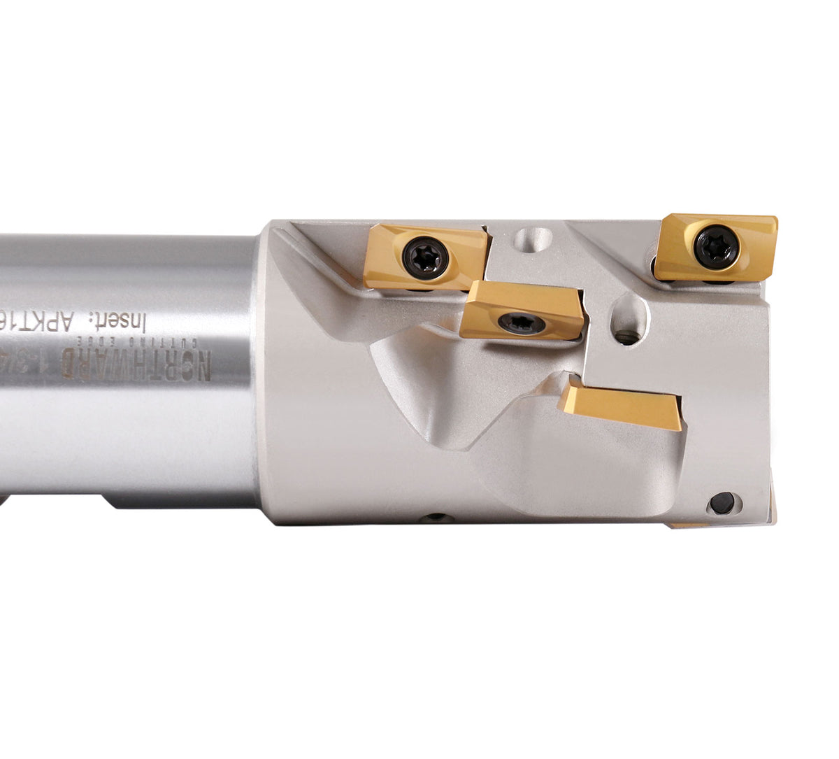 1-3/4'' Indexable Weldon Shank End Mill, Heavy Duty Cut, Apkt1604 Inserts, Shank 1-1/2'', Oal 5-1/2'', Flute Length 2-1/4''