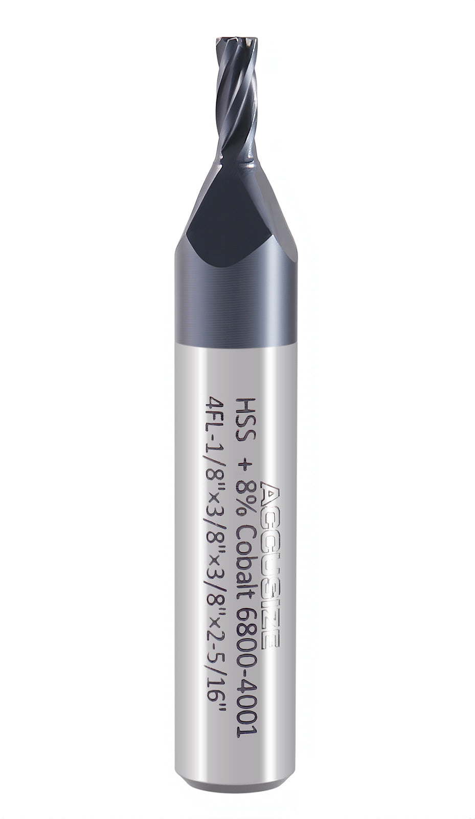 1/8'' Dia x 3/8'' Shank M42 (8% Cobalt) Tiain Finishing End Mill, CNC, Center Cutting, 6800-4001
