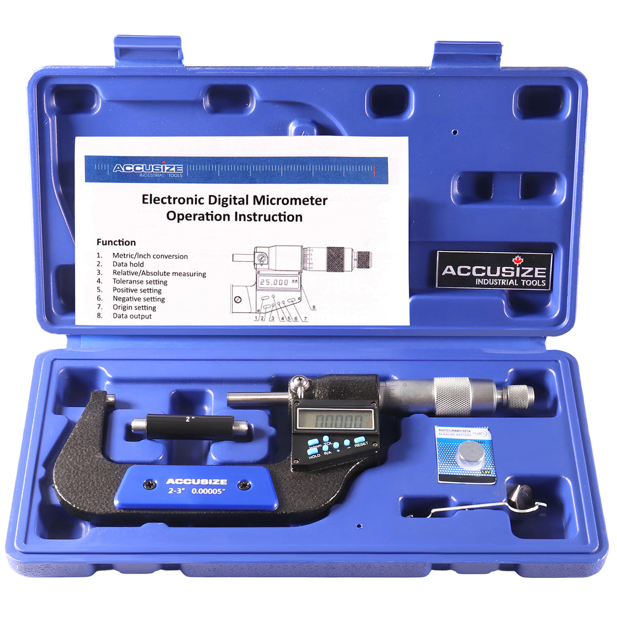 2-3''/50-75 mm by 0.00005''/0.001 mm 7-Key Electronic Digital Micrometer, Water Proof, Ac21-3022