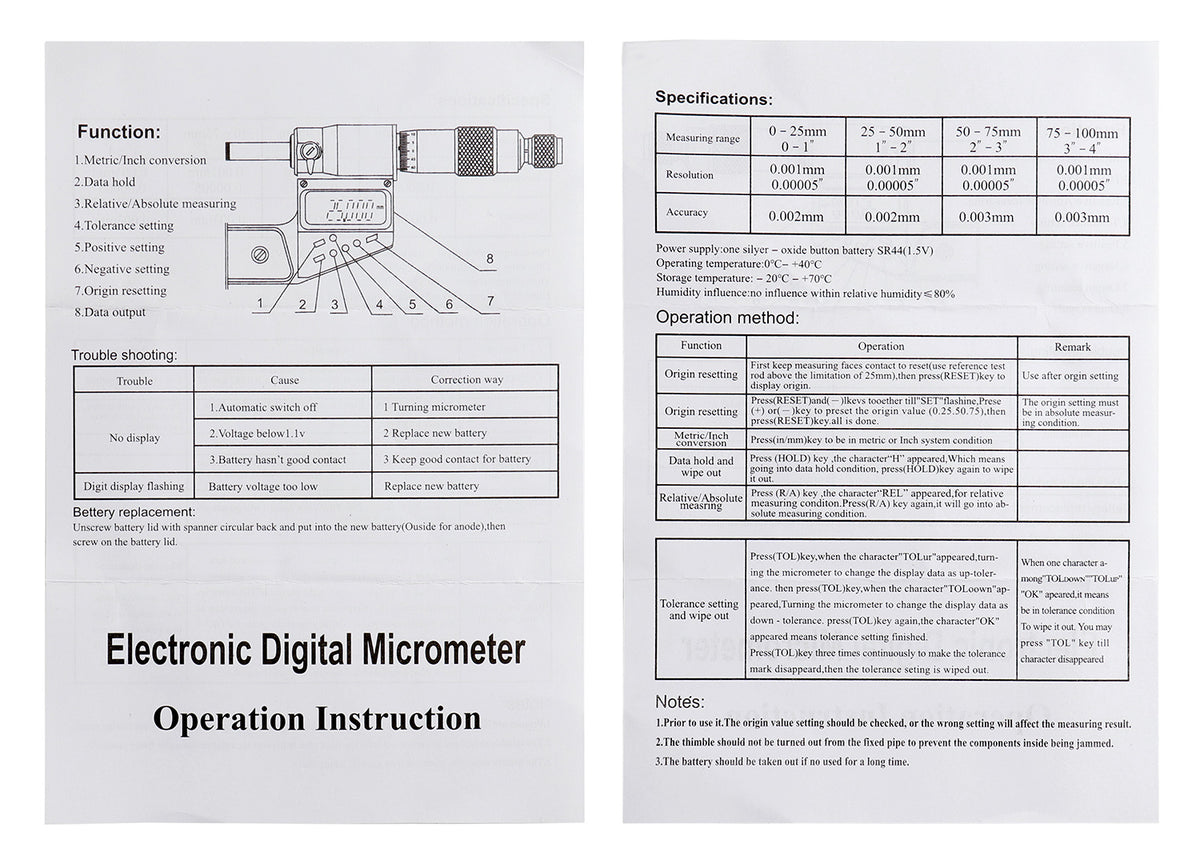 5-6''/125-150 mm 7 Keys Electronic Digital Outside Micrometers, 0.00005'' Or 0.001 mm Resolution, Ac21-6022