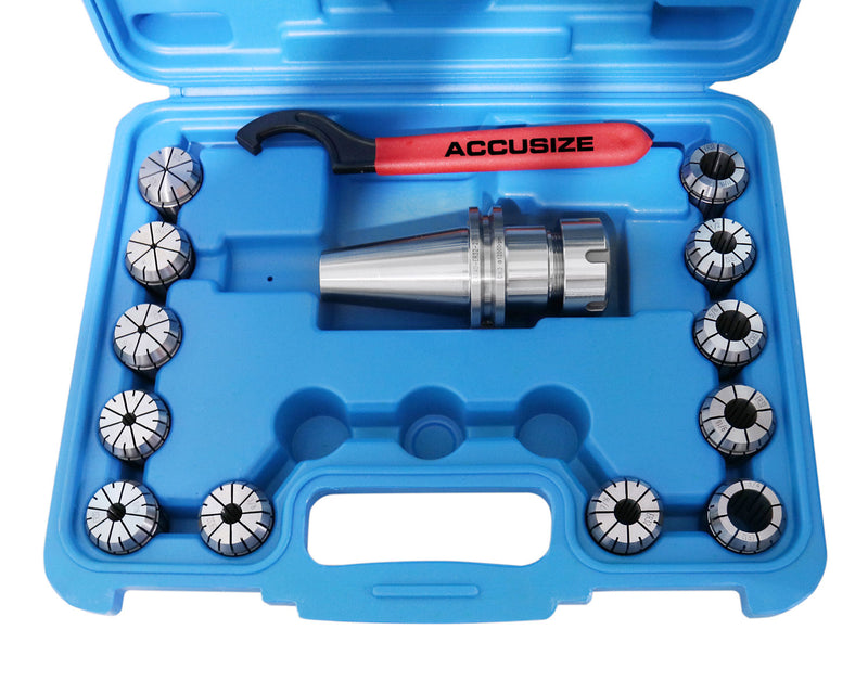 Cat40 Shank and 12 Pc Er32 Collet Set with Wrench in Fitted Strong Box, 3/32 to 1 inch, Ct40-Er32