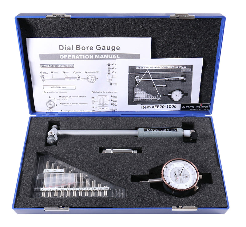 2-6 inch by 0.0001'' Dial Bore Gauge Set, 6'' Stem Length, Ee20-1006