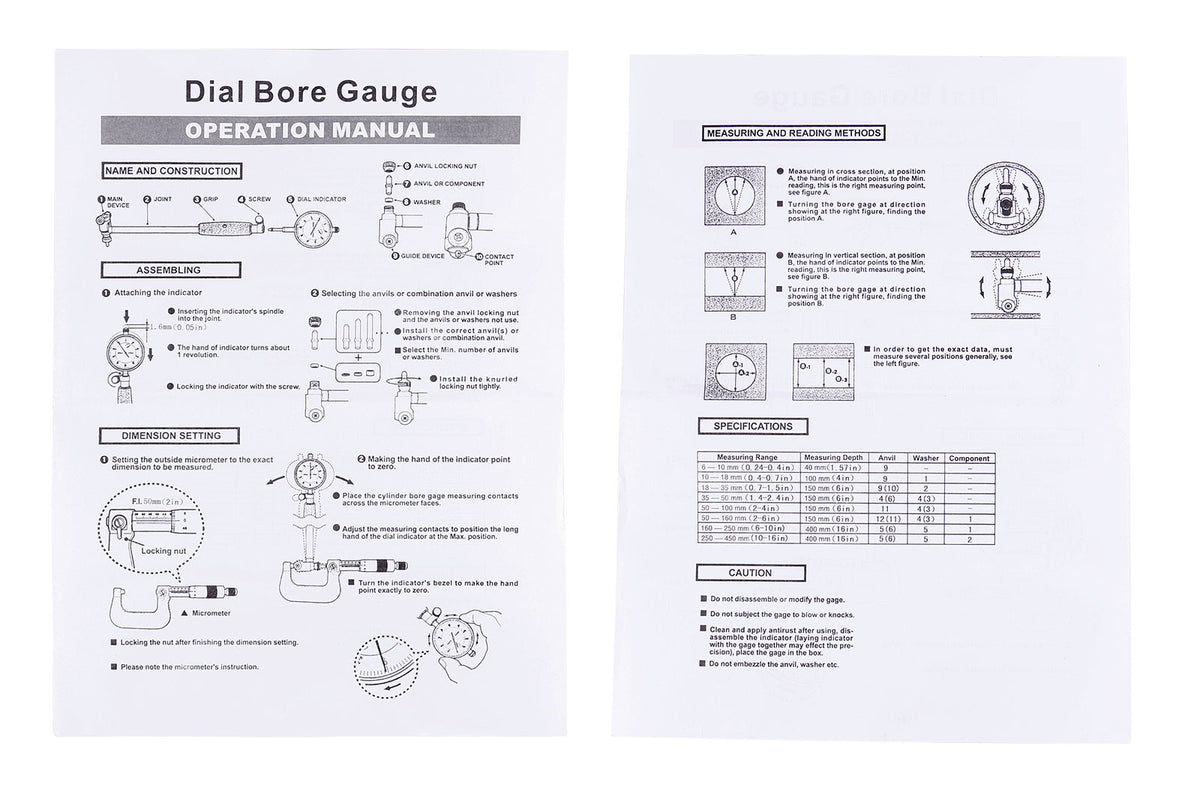 2-6 inch by 0.0001'' Dial Bore Gauge Set, 6'' Stem Length, Ee20-1006
