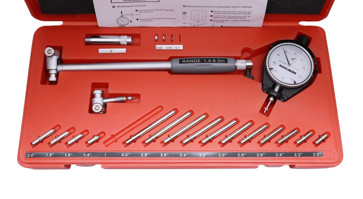 0-6" 6 Ultra-Precision M-Type Outside Micrometers plus 1 pc Dial Bore Gauge, 1.4-6" X 0.0005" Graduation Interval, EG00-0906+EE20-1406