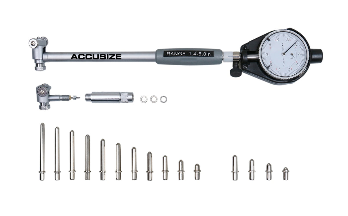 0-6" 6 Ultra-Precision M-Type Outside Micrometers plus 1 pc Dial Bore Gauge, 1.4-6" X 0.0005" Graduation Interval, EG00-0906+EE20-1406