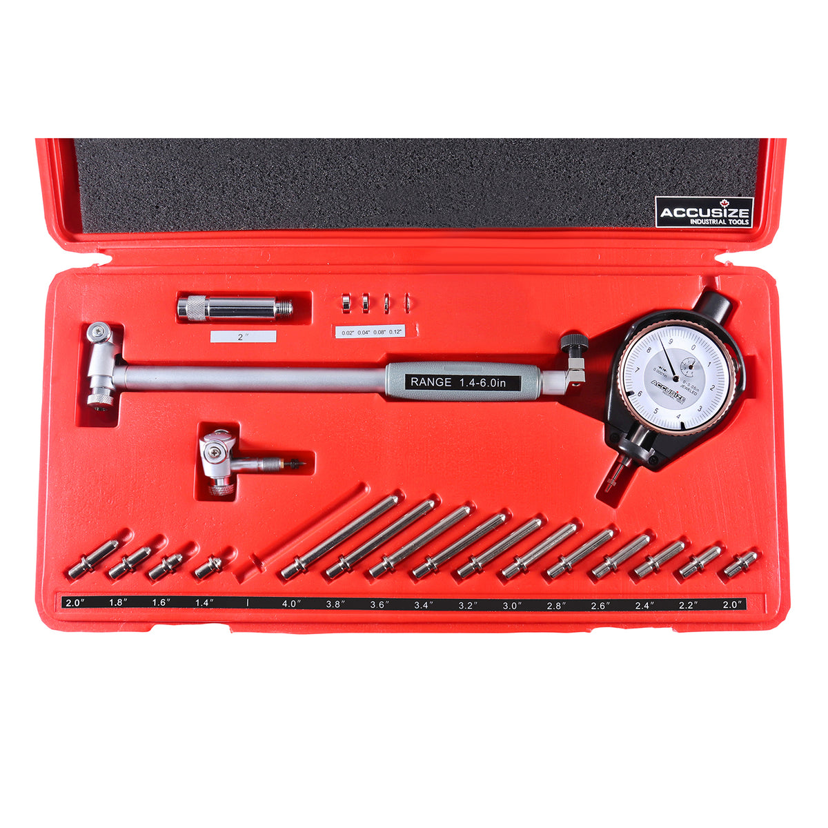 Dial Bore Gauge Set, 1.4-6 inch Measuring Range, 0.0001'' Graduation Interval, EE20-2416