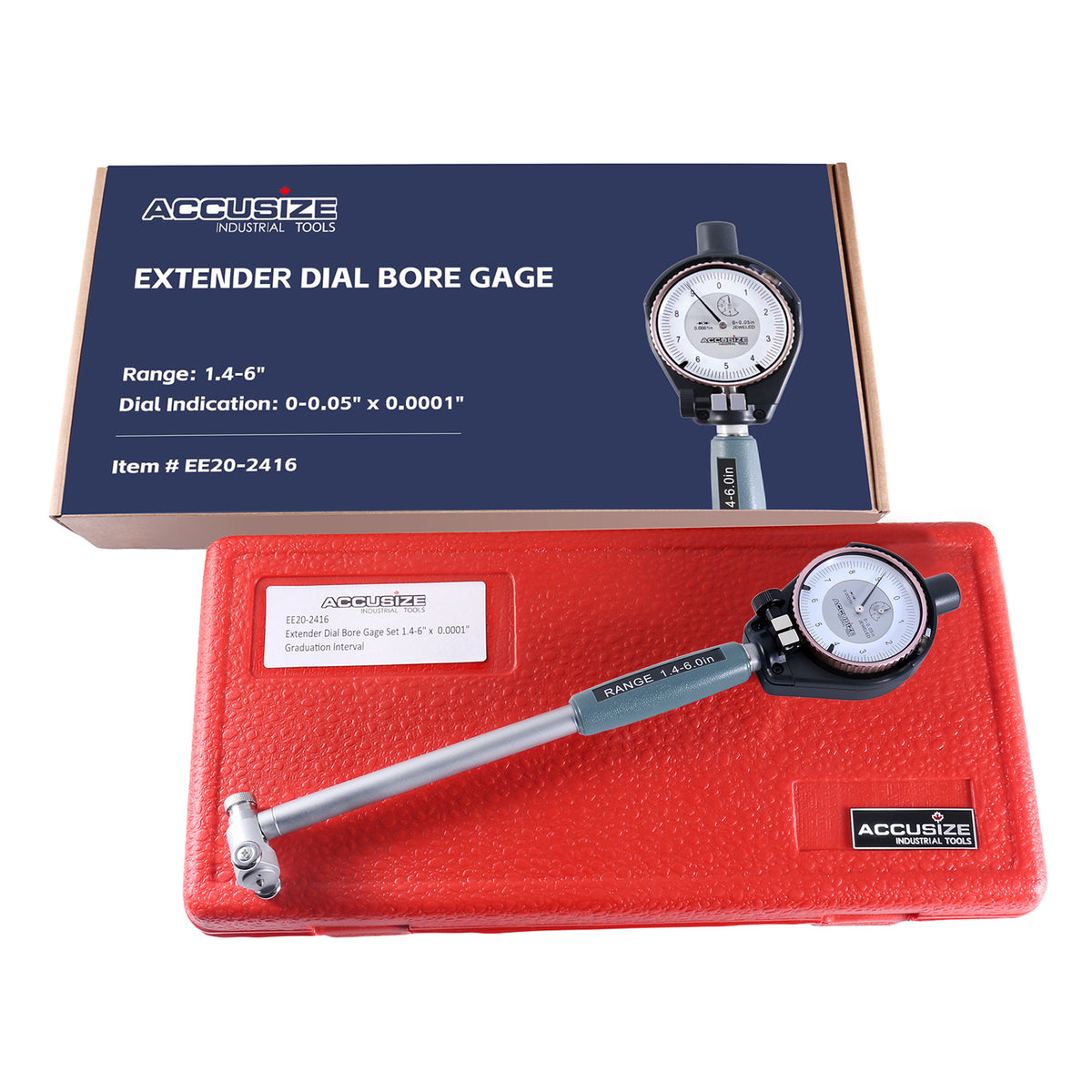 Dial Bore Gauge Set, 1.4-6 inch Measuring Range, 0.0001'' Graduation Interval, EE20-2416