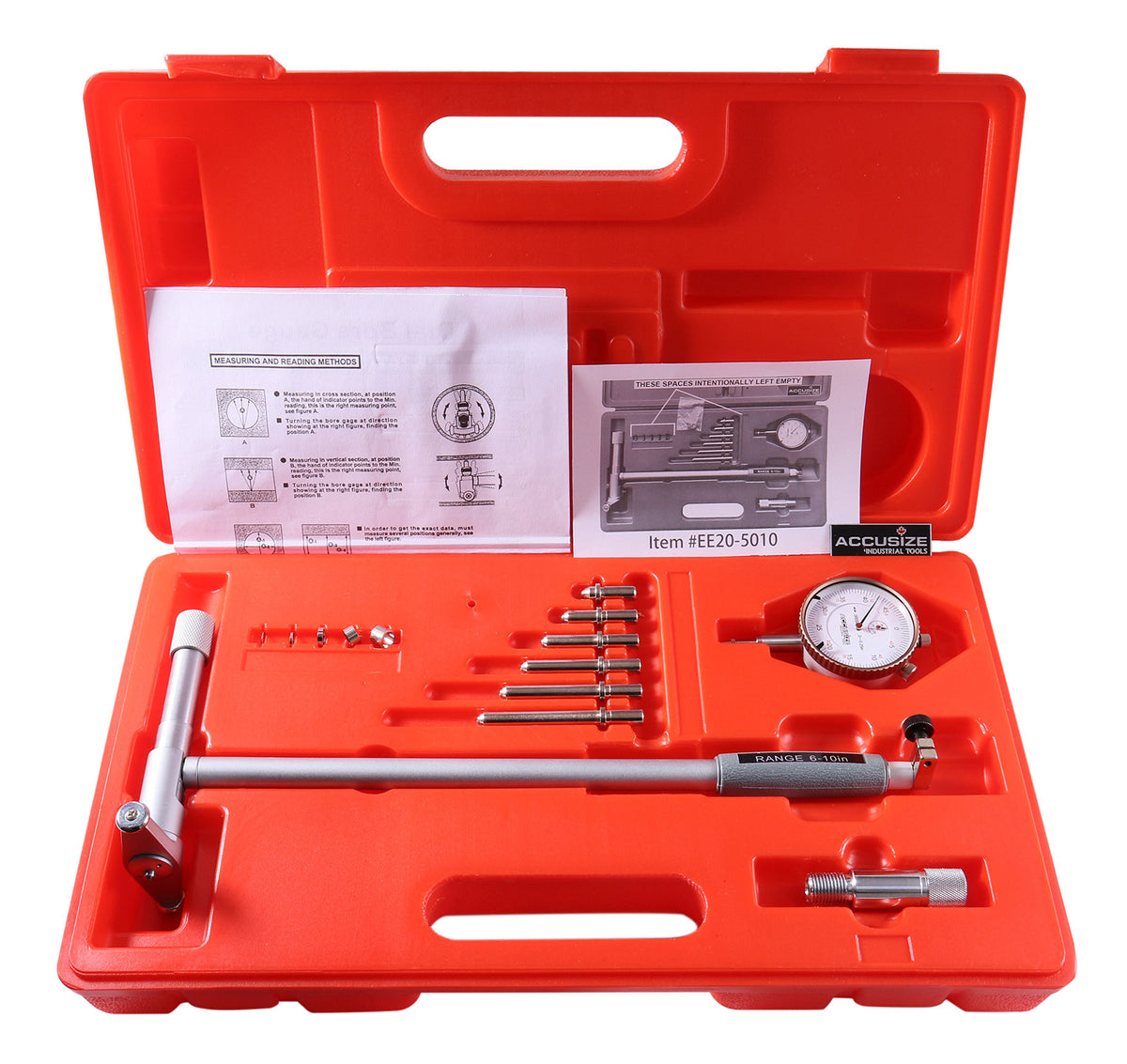 6-10'' by 0.0005'' Dial Bore Gauge Set, 6'' Stem Length, Ee20-5010