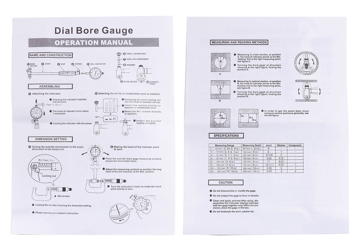 6-10'' by 0.0005'' Dial Bore Gauge Set, 6'' Stem Length, Ee20-5010