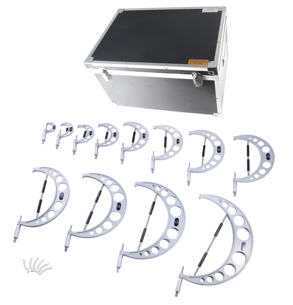 0-12'' by 0.0001'', 12 Pcs Ultra-Precision Outside Micrometers Set with Carbide Tips, Eg00-0912
