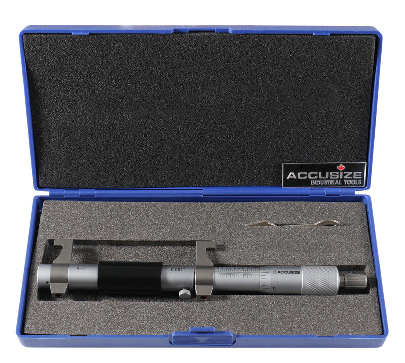 4-5'' by 0.001'' Inside Micrometer in Fitted Case, Satin Chrome Finished, Eg00-3225