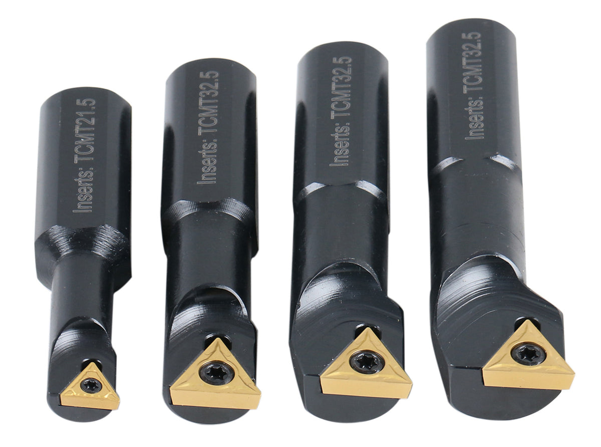 3/4" 4pc Indexable Stubby Length Boring Bar Set, w/Carbide TiN Coated TCMT Inserts and Extra Screws, EJ99-2180