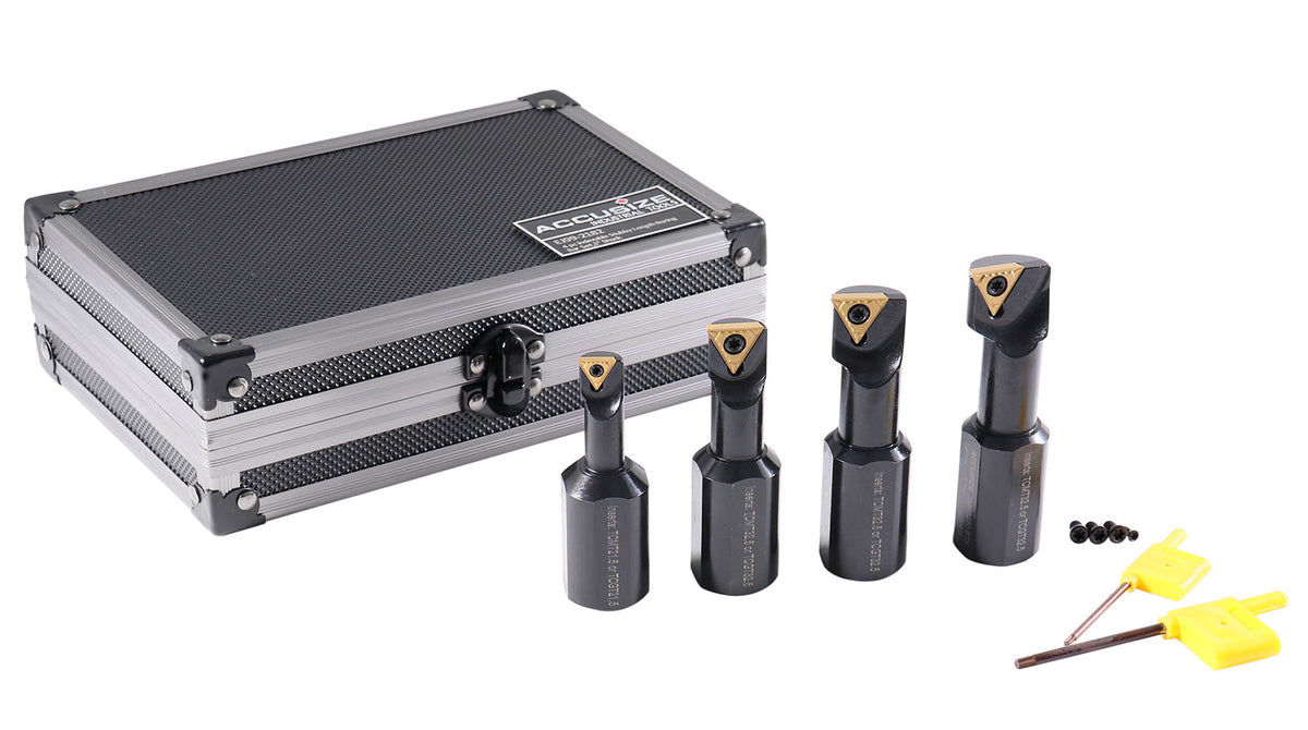 1" 4pc Indexable Stubby Length Boring Bar Set, w/Carbide TiN Coated TCMT Inserts and Extra Screws, EJ99-2182