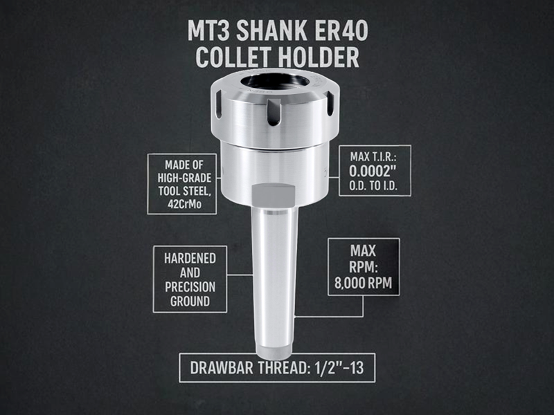 MT2/3/4 Morse Taper Shank to ER32/40 Collet Chucks, Max RPM 8,000