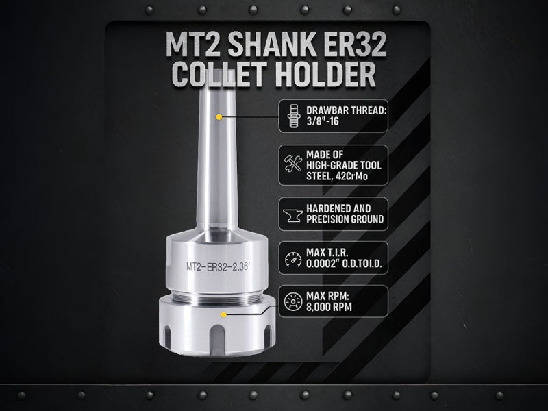 MT2/3/4 Morse Taper Shank to ER32/40 Collet Chucks, Max RPM 8,000